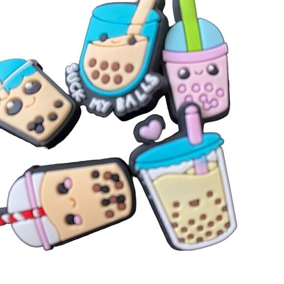 Set of 5 Boba tea shoe charm crocs humorous suck my balls - Picture 4 of 4